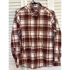 Eddie Bauer Shirt Mens Medium Brown Plaid Flannel Button Up Long Sleeve Outdoor